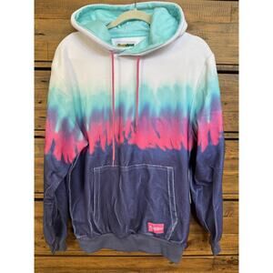 Tipsy Elves Hoodie Sz Small White Teal Pink Purple On the Horizon Tie Dye NEW